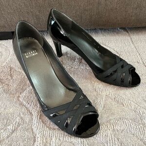 Stuart Weitzman Black Patent Leather Heels Pumps 10 Peep Toe Office Career EUC